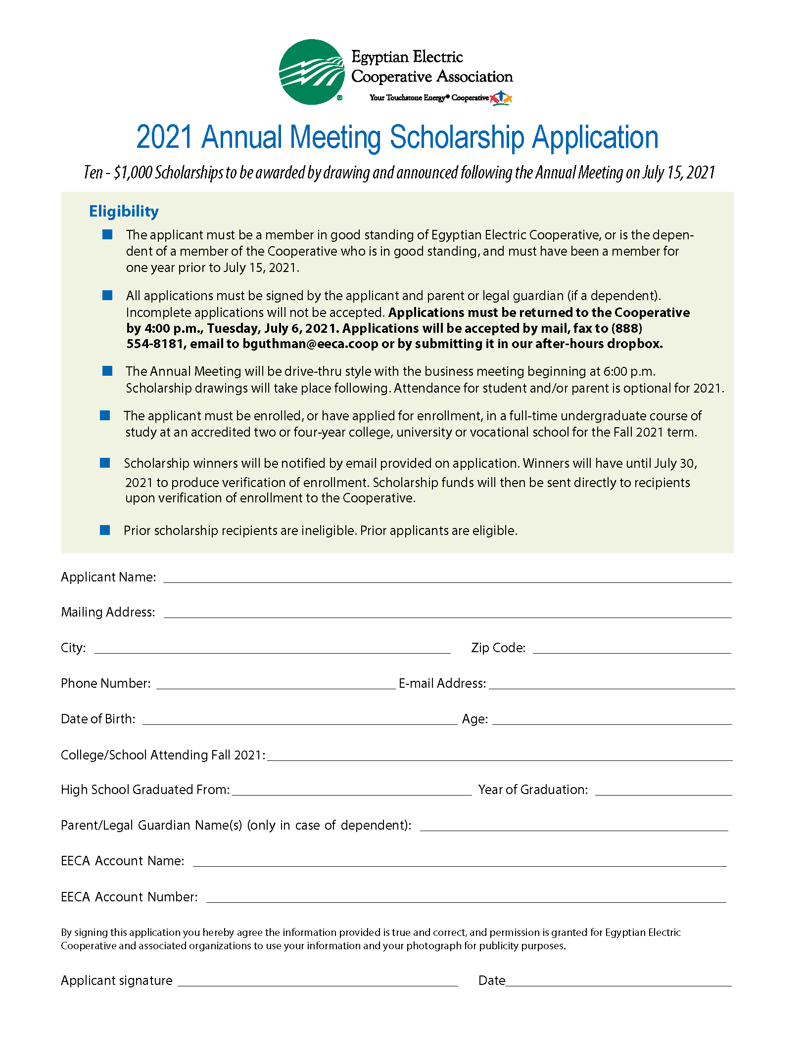 2021 Annual Meeting Scholarship Application